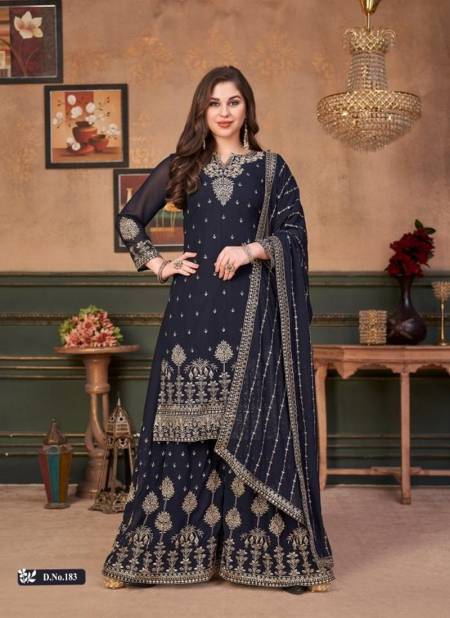 Navy Blue Colour Festive Wear Georgette Heavy Designer Salwar Suit Collection 183